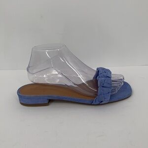 WhoWhatWear Celia slide sandals blue suede mule puffy braided strap shoe block 8